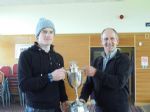 Alan Blair presents Martyn Irvine with the Red Had Trophy